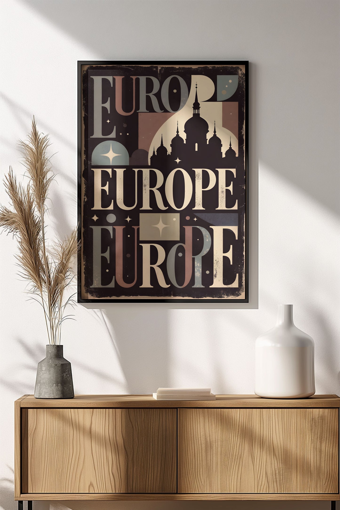 Europe Travel Poster - Retro Typographic Cityscape Art