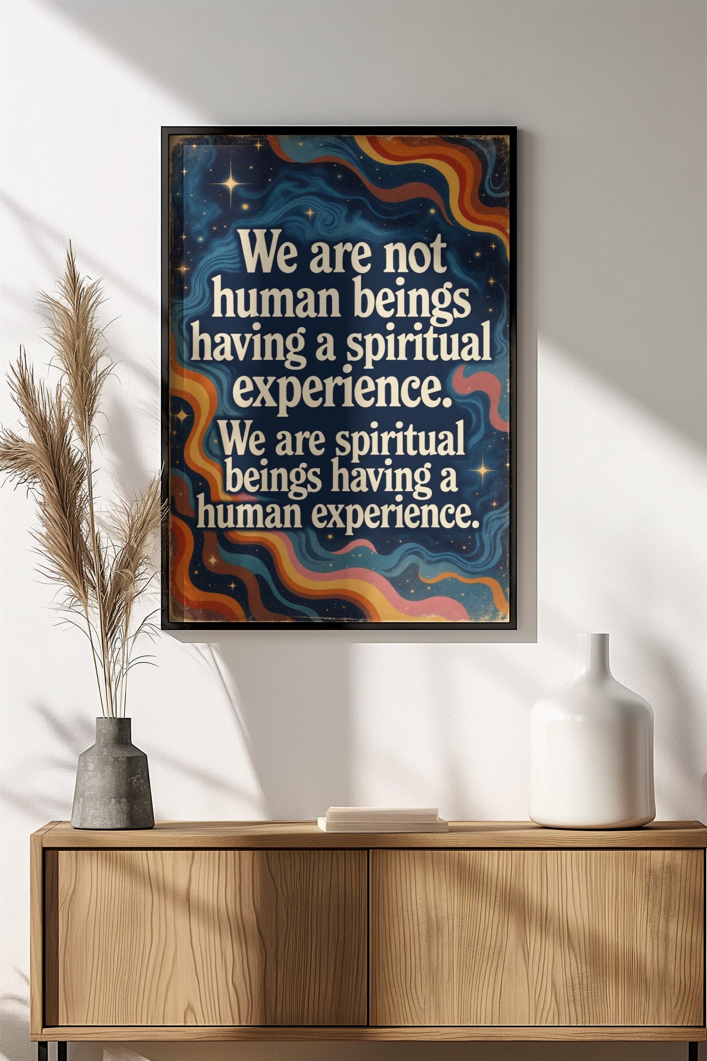 We Are Spiritual Beings Poster - Retro Cosmic Wisdom Art