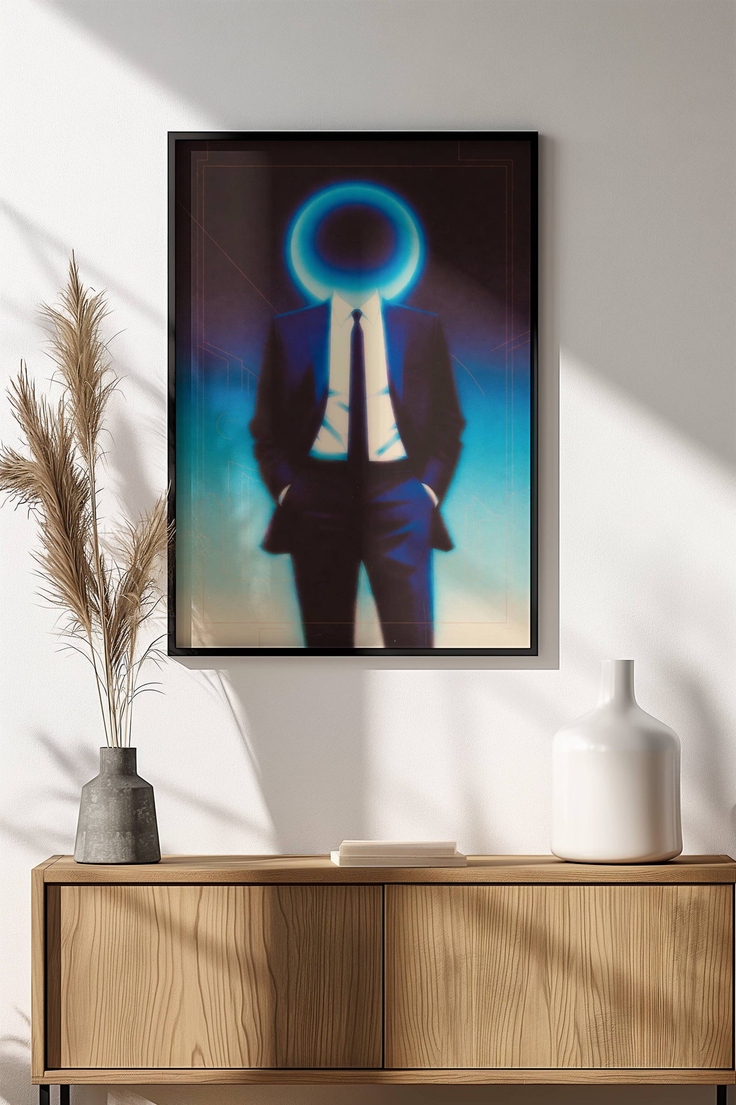 Neon Halo Faceless Man - Retro Vintage Synthwave Poster