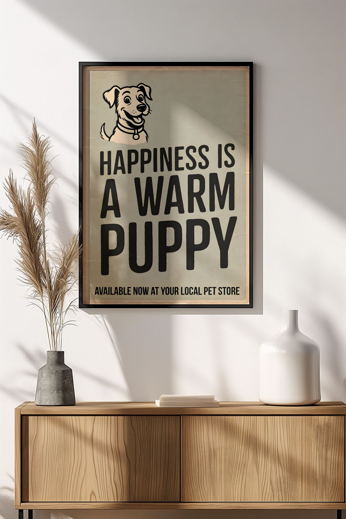 Happiness Is a Warm Puppy - Vintage Poster
