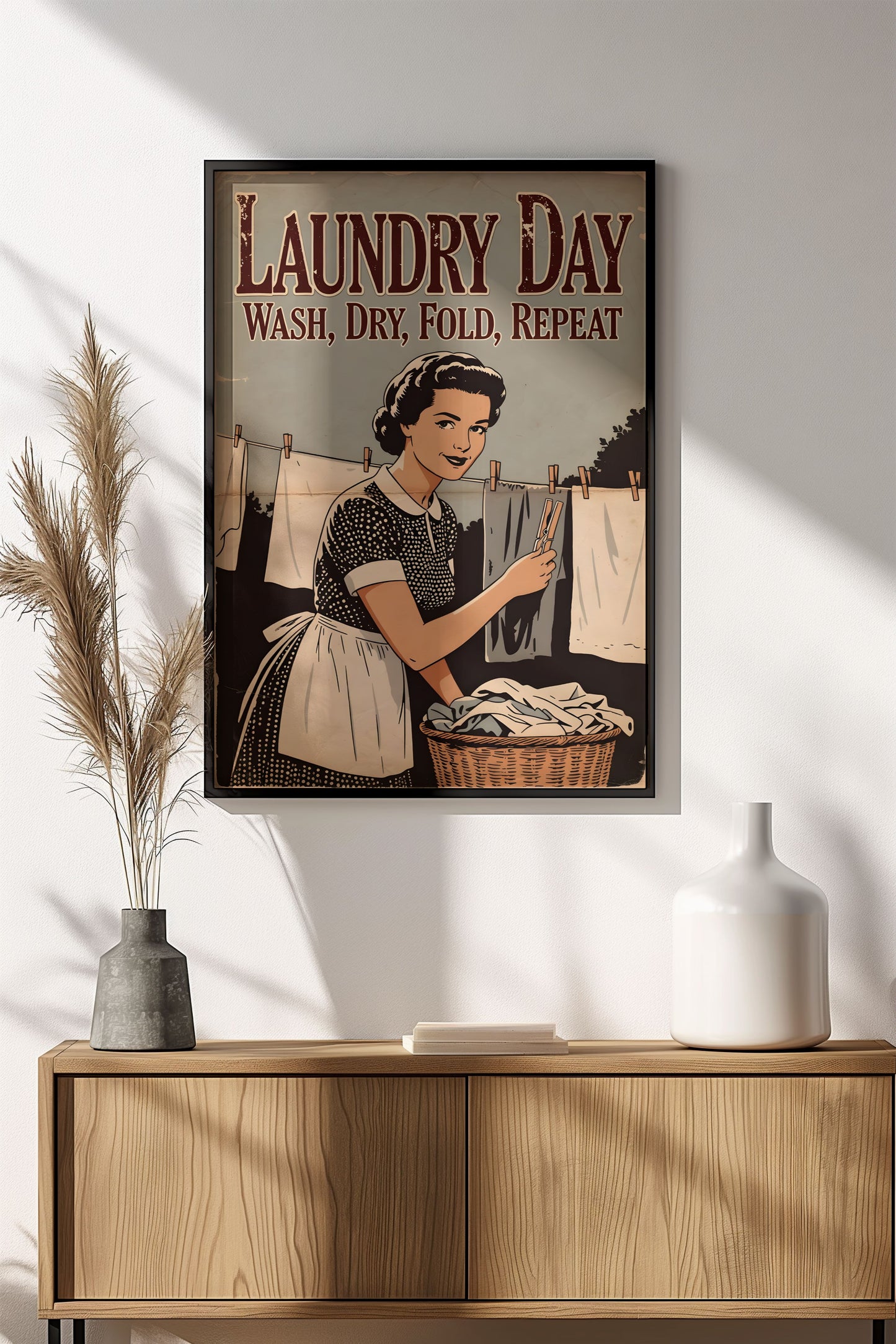 Laundry Day Wash Dry Fold Repeat - Vintage Poster