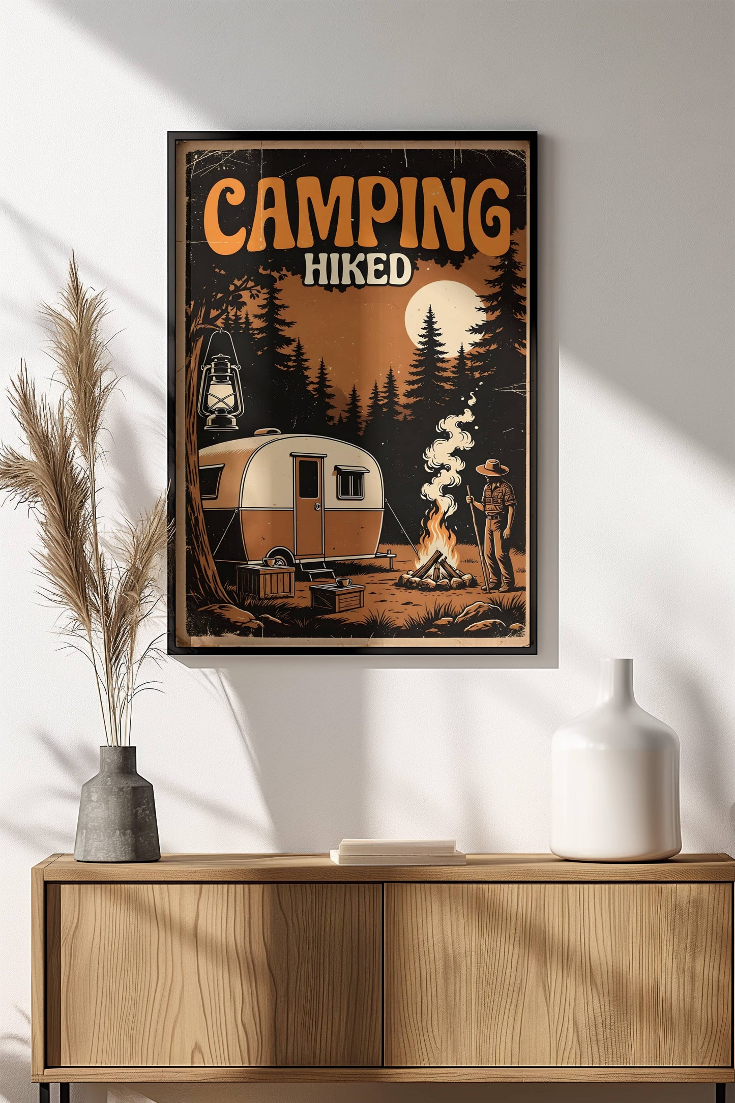 Camping Hiked Poster - Retro Night Camp Adventure Art