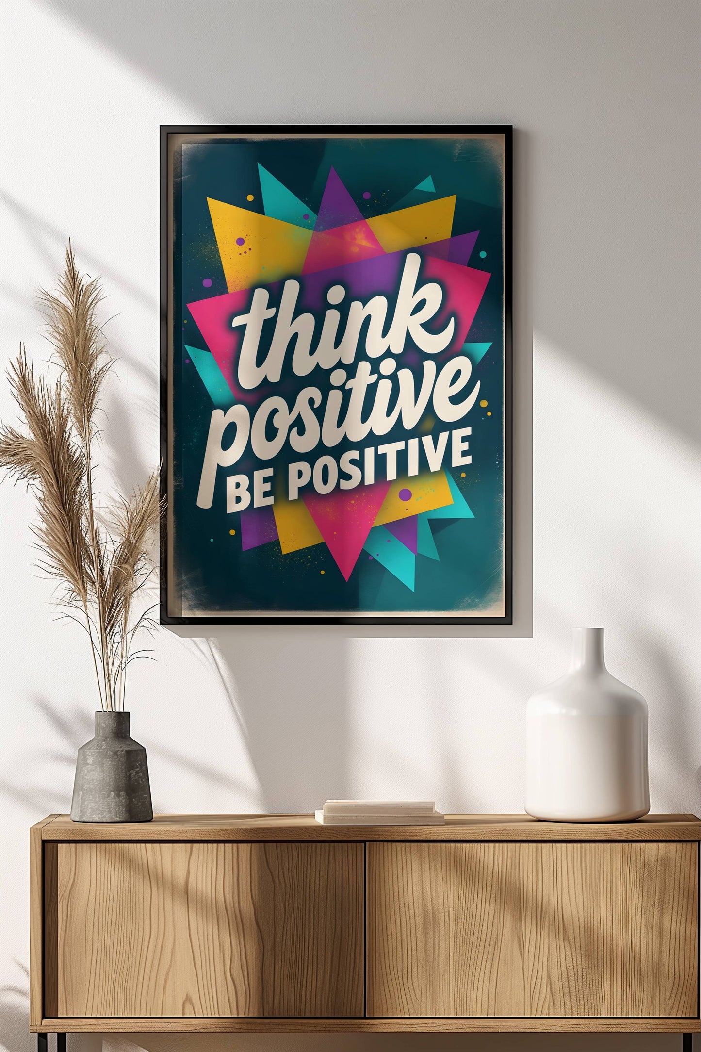 Think Positive Be Positive Poster - Retro Motivational Vibes Art