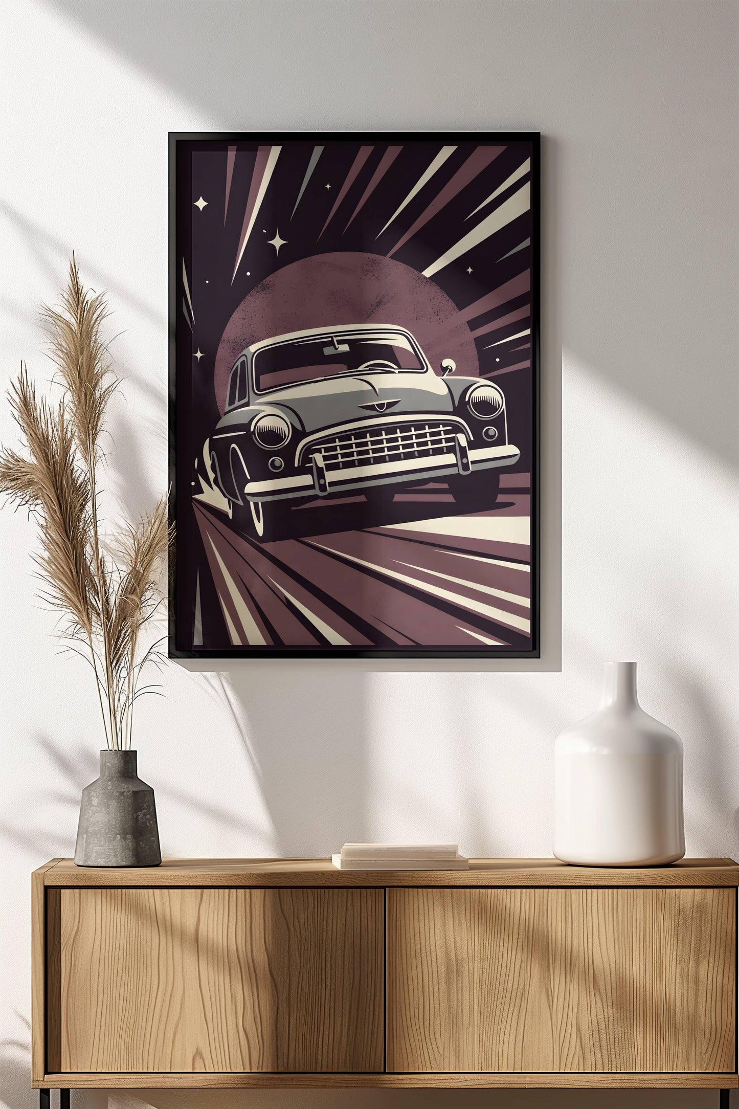 Classic Car Speed Poster - Retro Night Drive Art