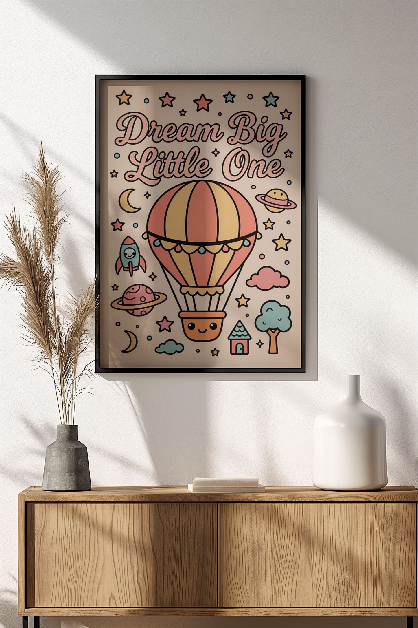 Dream Big Little One Poster - Retro Hot Air Balloon Kids Art