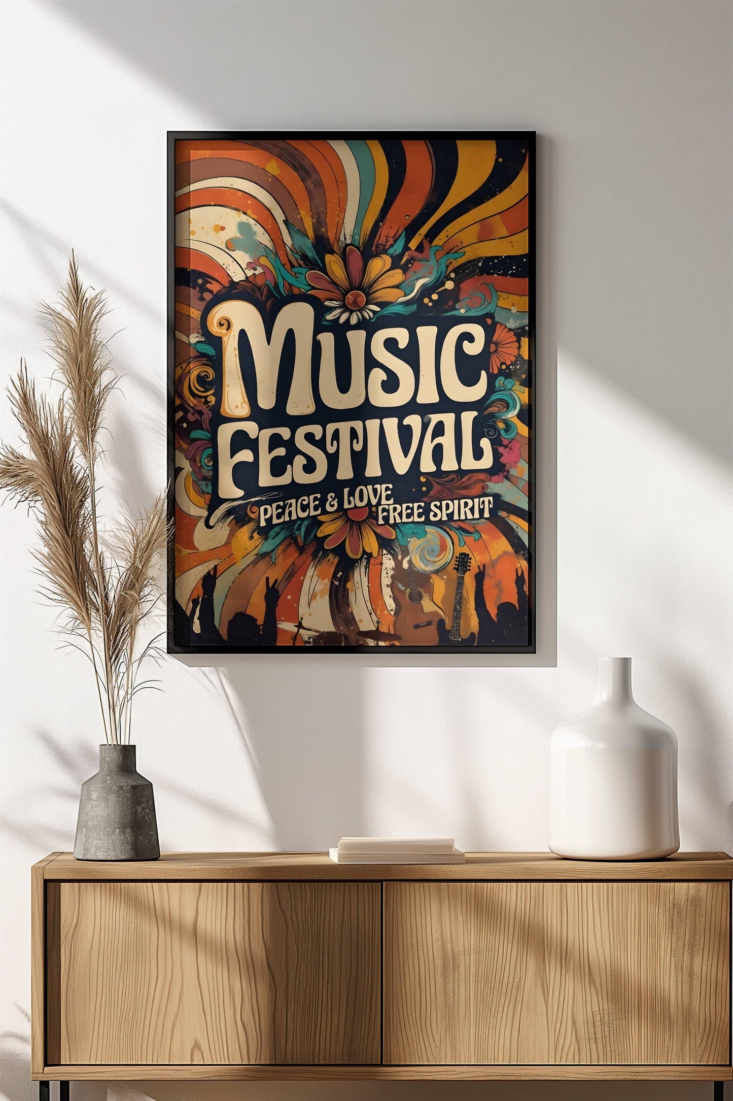 Music Festival Peace & Love Poster - Retro Hippie Vibrant Art