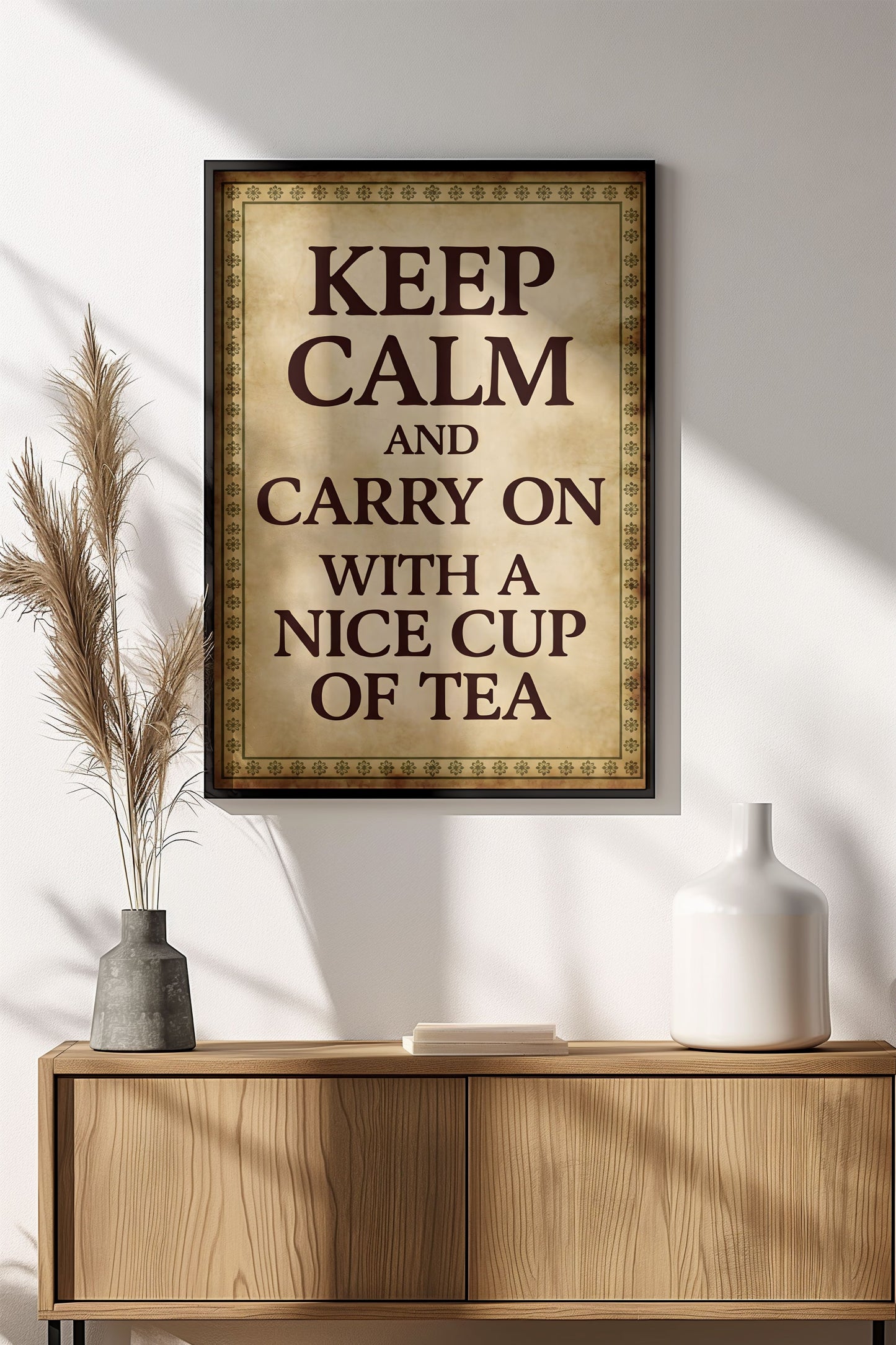 Keep Calm and Carry On with Tea - Vintage Poster