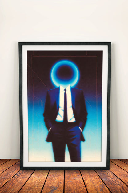 Neon Halo Faceless Man - Retro Vintage Synthwave Poster