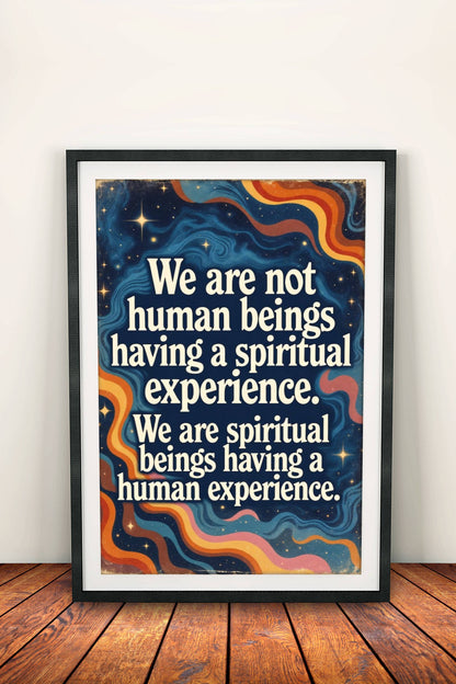 We Are Spiritual Beings Poster - Retro Cosmic Wisdom Art