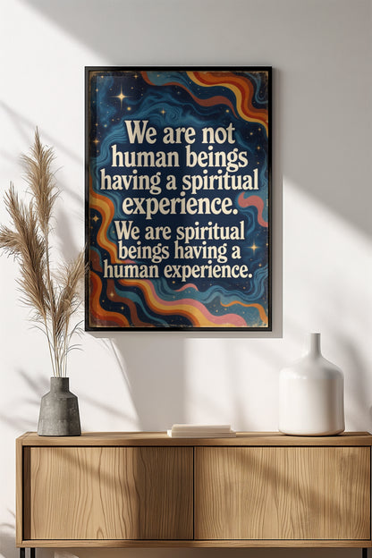 We Are Spiritual Beings Poster - Retro Cosmic Wisdom Art