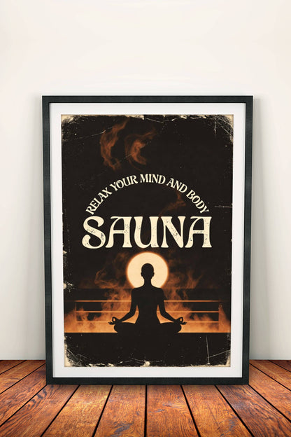 Relax Mind & Body Sauna Poster – Retro Wellness Zen Art