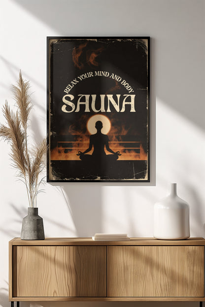 Relax Mind & Body Sauna Poster – Retro Wellness Zen Art