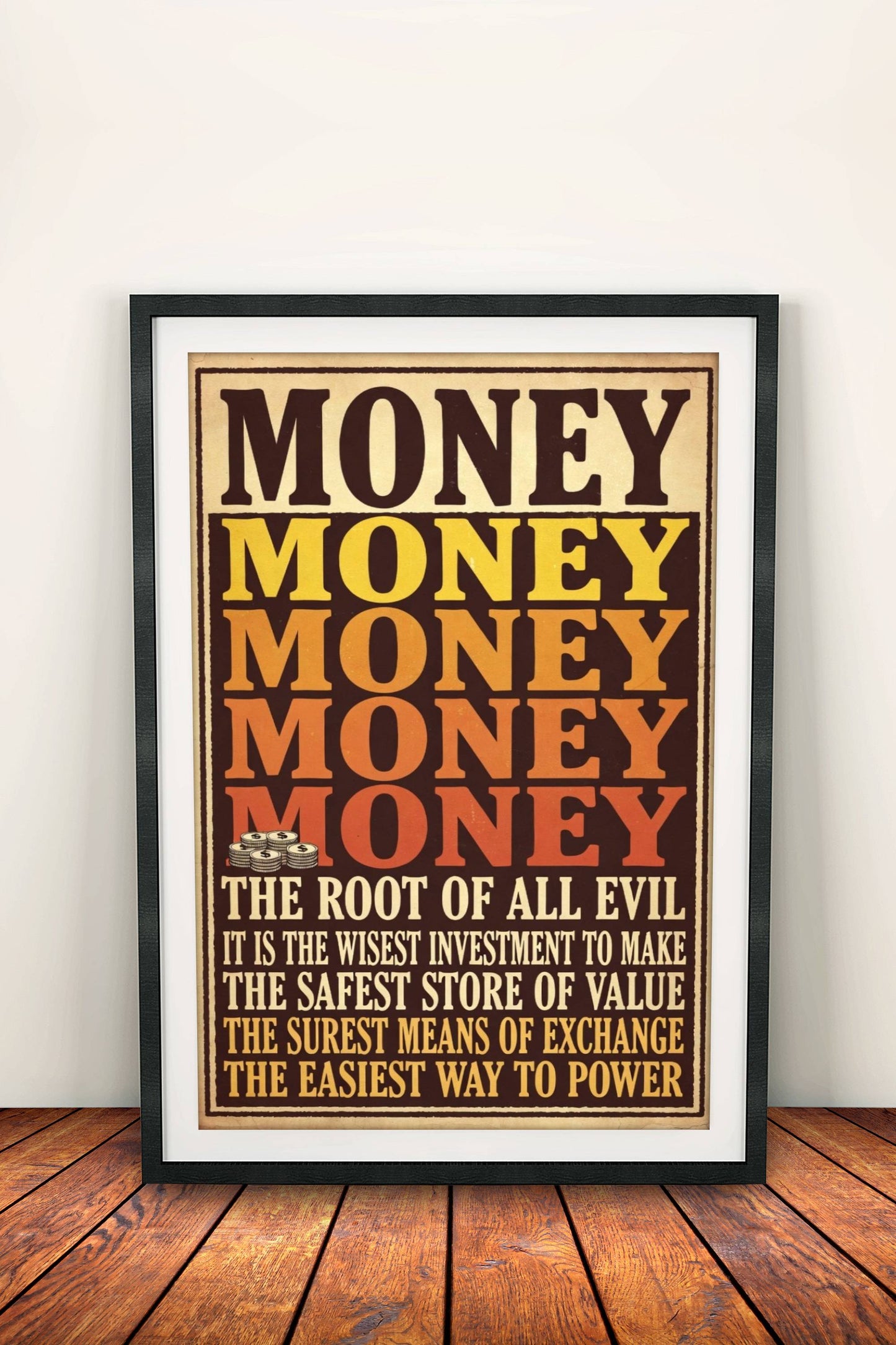 Money The Root of All Evil Poster – Retro Vintage Quote Art