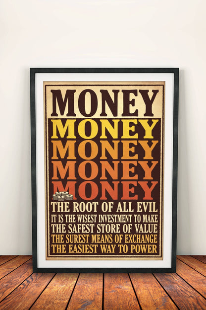 Money The Root of All Evil Poster – Retro Vintage Quote Art