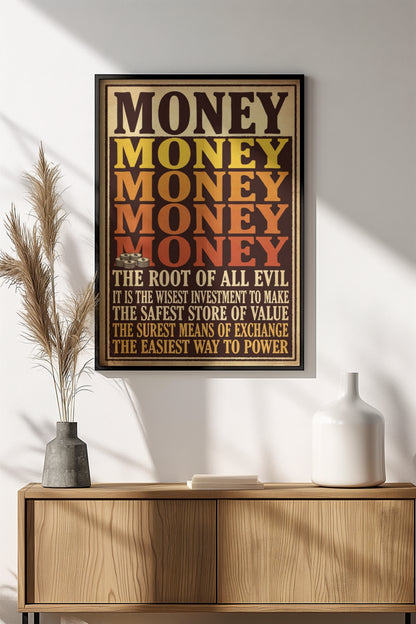 Money The Root of All Evil Poster – Retro Vintage Quote Art