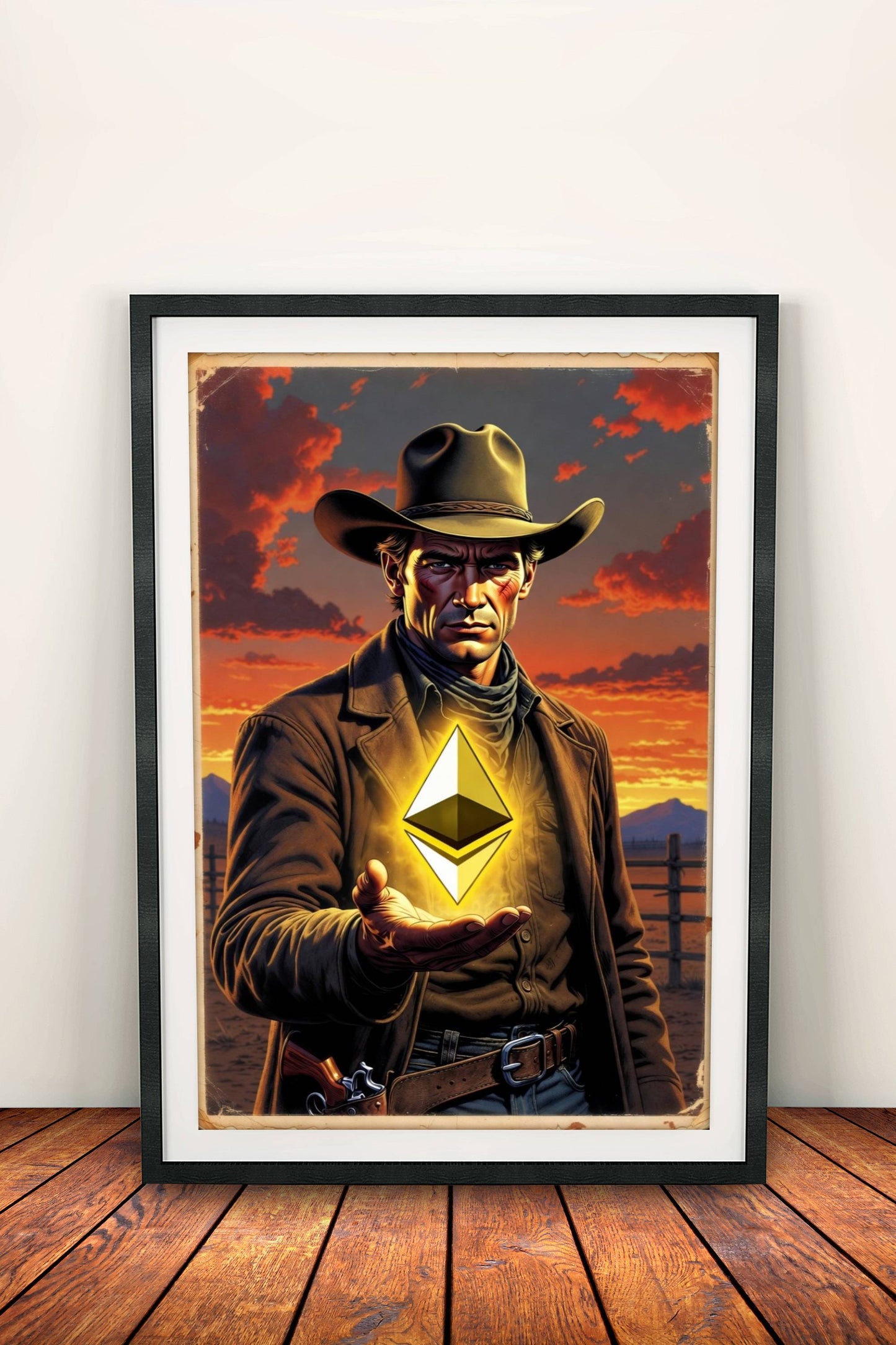 Crypto Cowboy Poster - Retro Ethereum Western Art