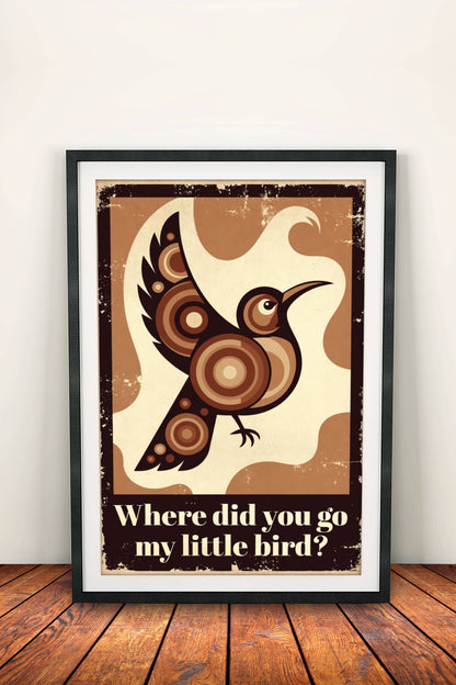 Where Did You Go My Little Bird Poster - Retro Nostalgic Bird Art