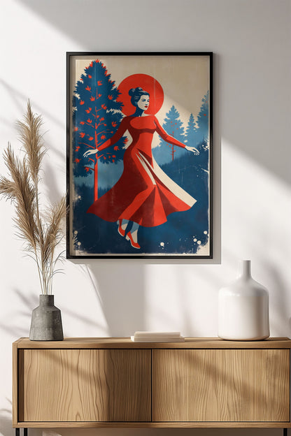 Dancing Woman in Red - Retro Vintage Nature Poster
