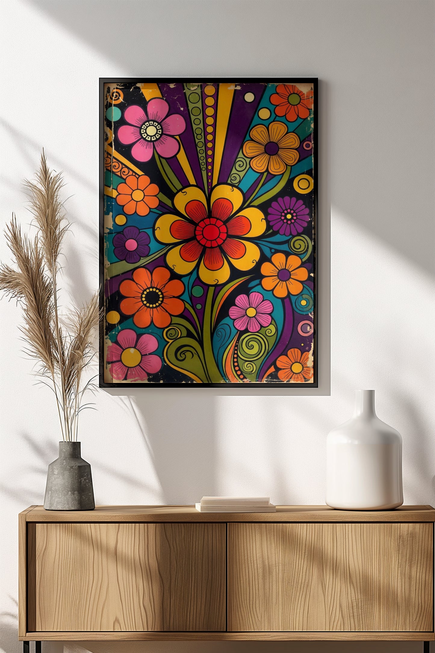 Colorful Flowers Poster - Retro Groovy Floral Art