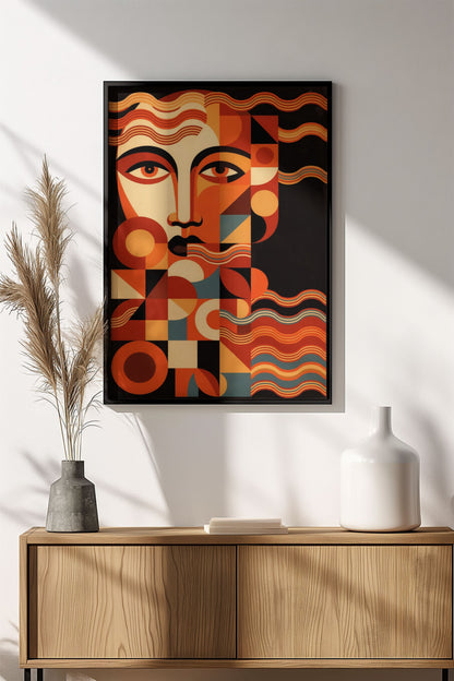 Abstract Geometric Face - Retro Vintage Art Deco Poster
