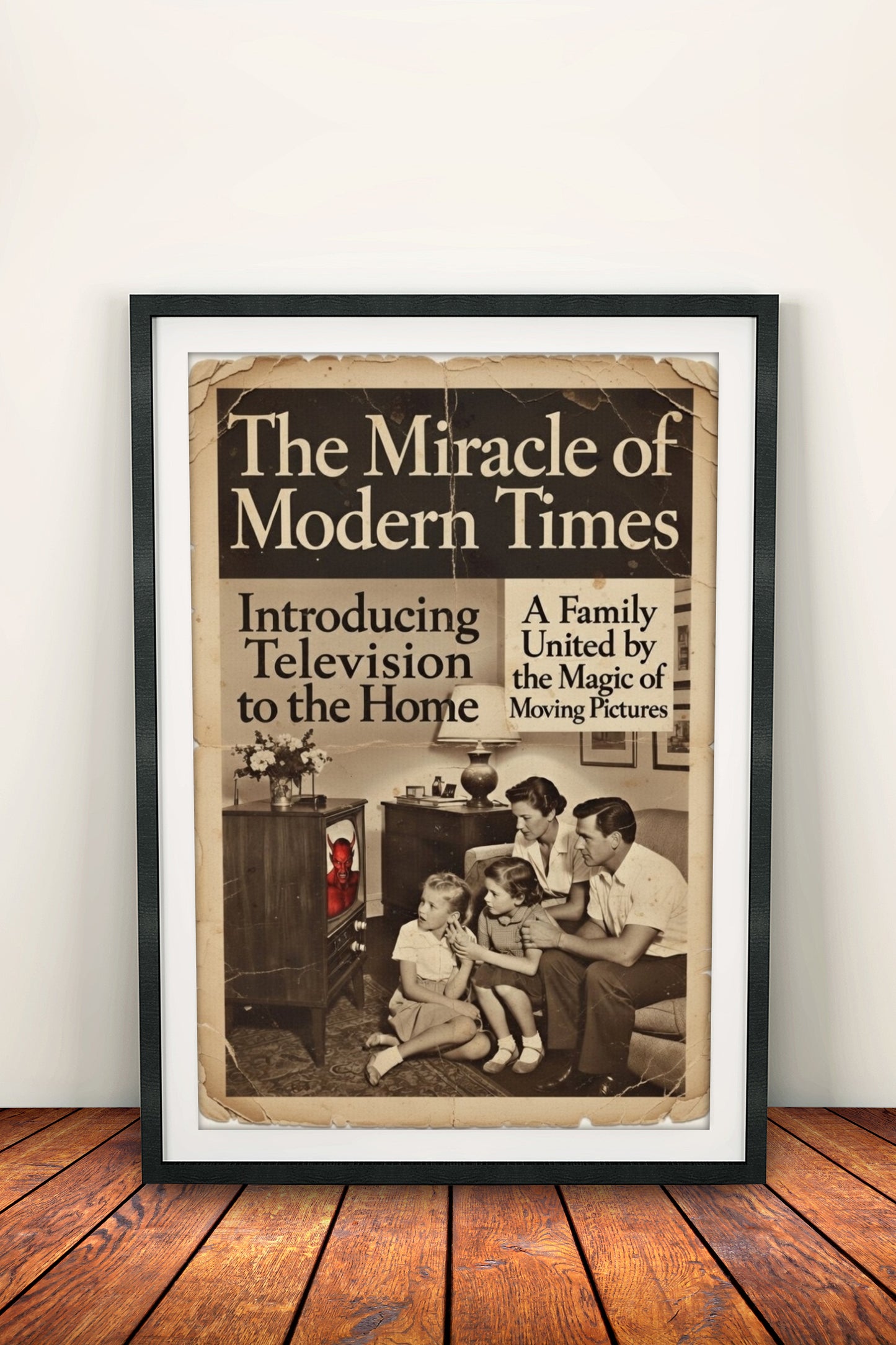 The Miracle of Modern Times Poster – Retro TV Devil Family Art