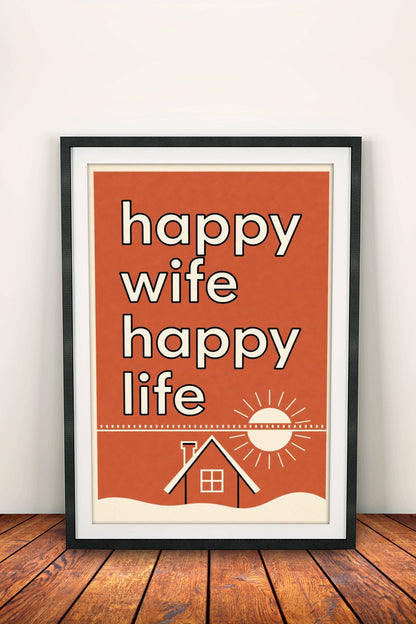 Happy Wife Happy Life Poster - Retro Sunshine Home Art