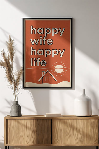 Happy Wife Happy Life Poster - Retro Sunshine Home Art