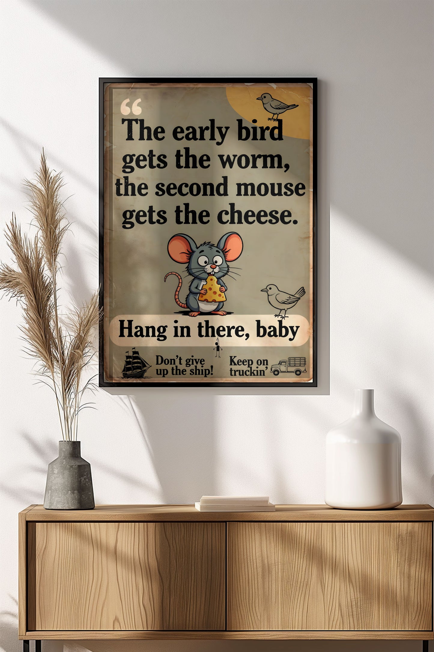 Second Mouse Gets the Cheese - Retro Funny Poster
