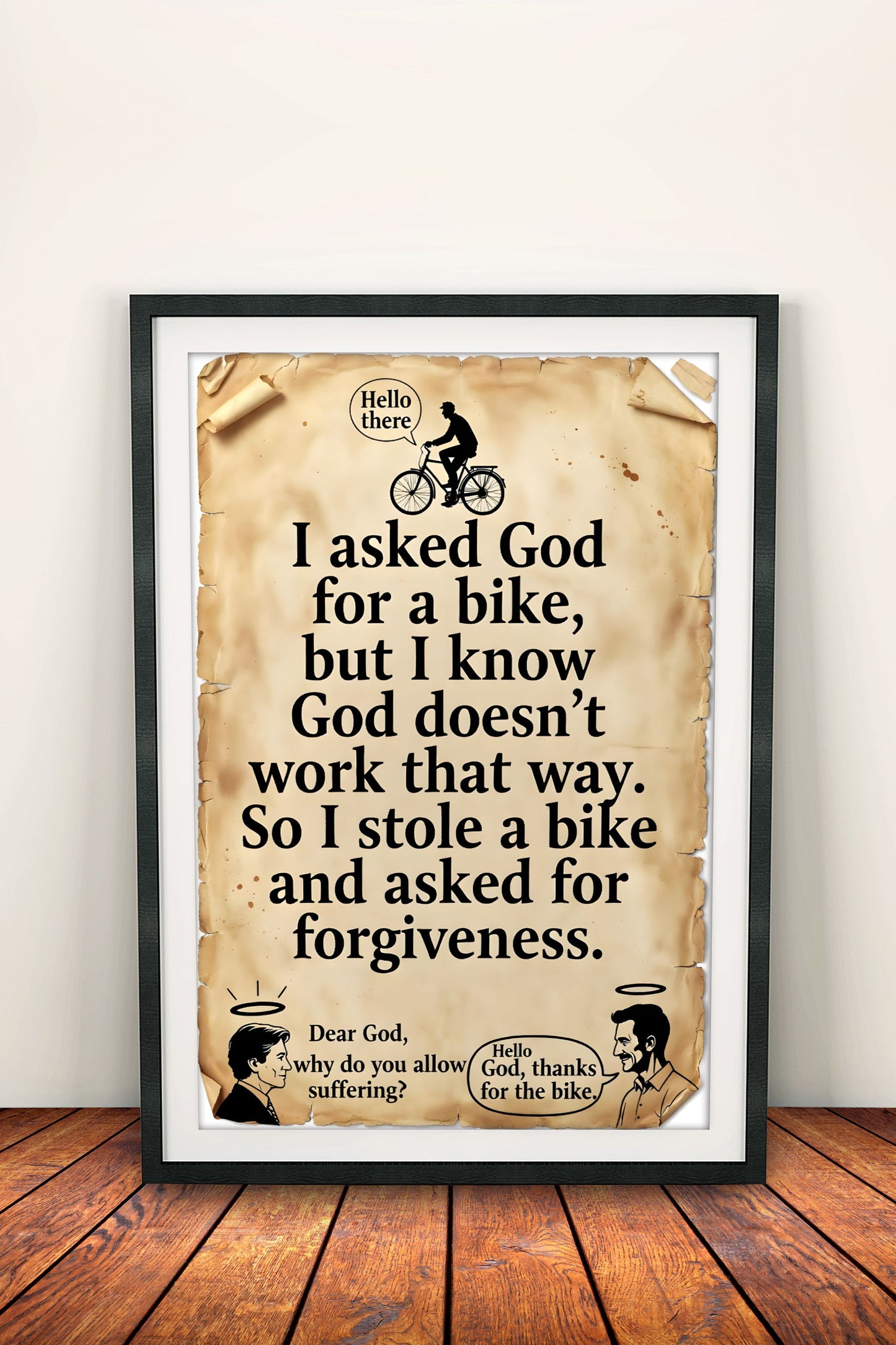 I Asked God for a Bike Funny Quote - Retro Vintage Humor Poster