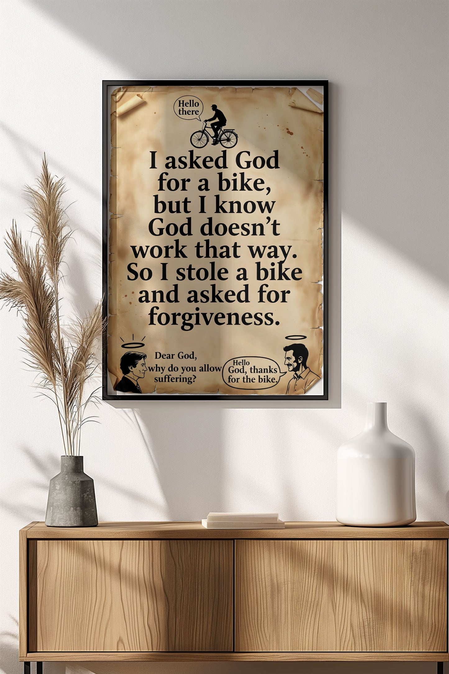 I Asked God for a Bike Funny Quote - Retro Vintage Humor Poster