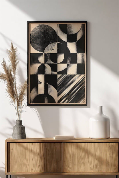 Geometric Abstraction Poster - Retro Bauhaus Circles Art