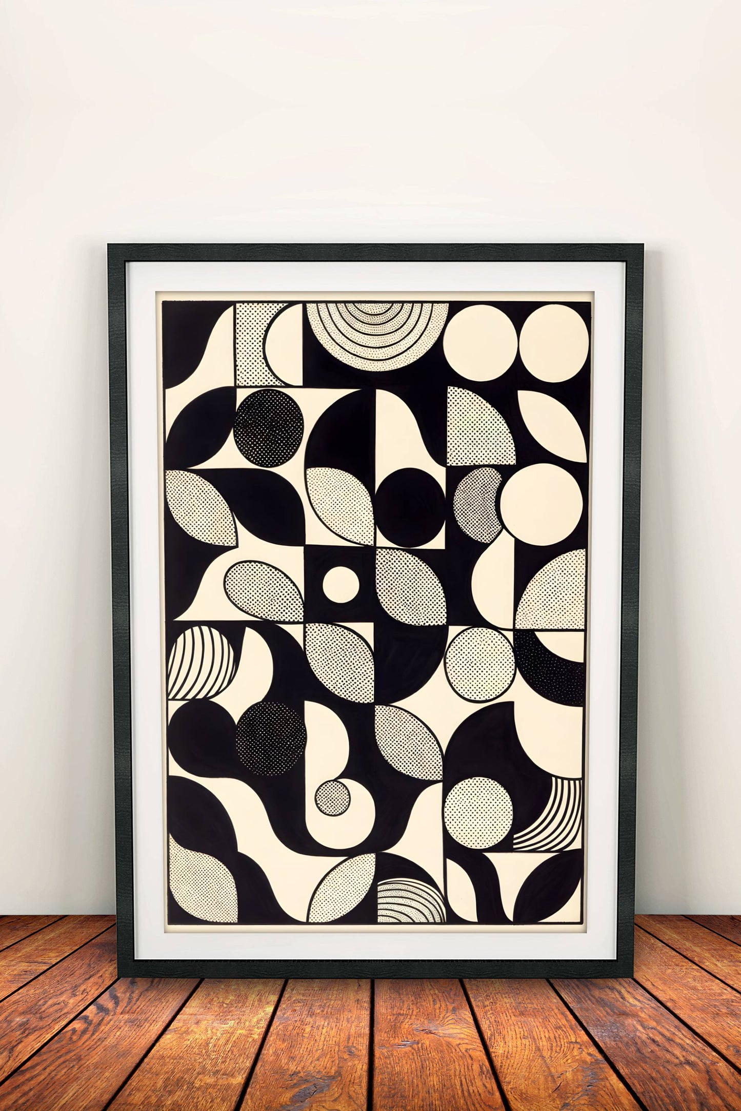 Black & White Geometric Abstraction Poster - Retro Op Art Harmony