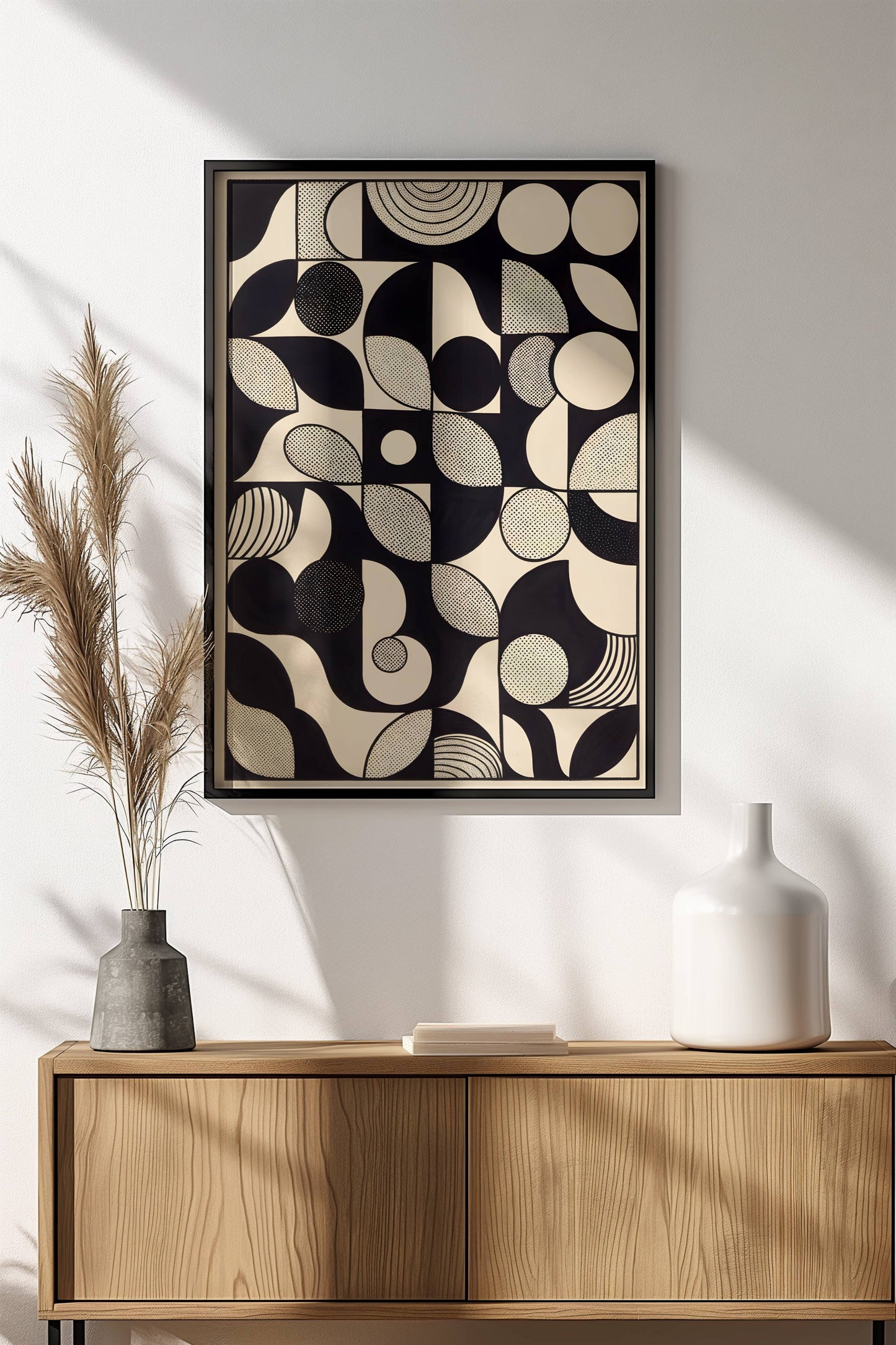 Black & White Geometric Abstraction Poster - Retro Op Art Harmony