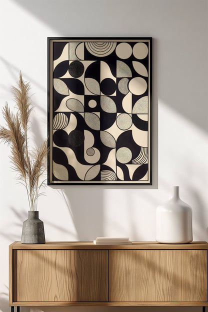 Black & White Geometric Abstraction Poster - Retro Op Art Harmony