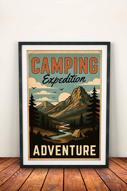 Camping Expedition Poster - Retro Wilderness Adventure Art