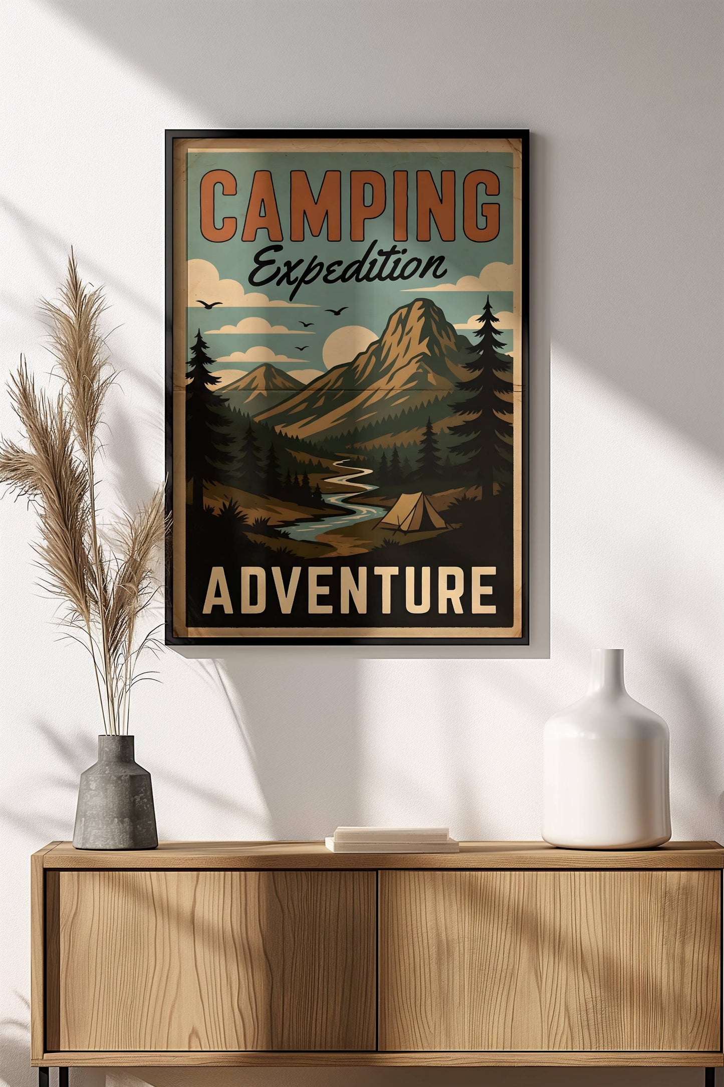 Camping Expedition Poster - Retro Wilderness Adventure Art
