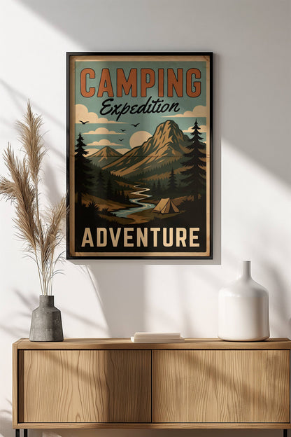 Camping Expedition Poster - Retro Wilderness Adventure Art