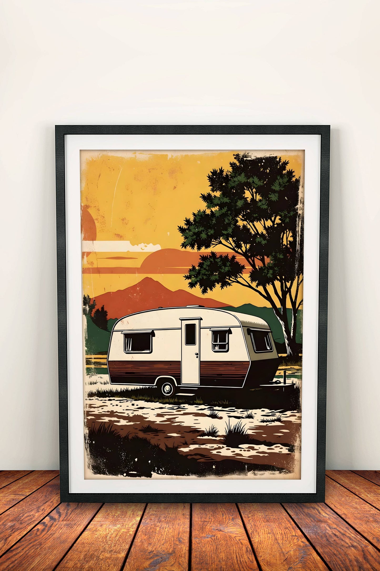 Vintage Camper Trailer Poster - Retro Road Trip Adventure Art