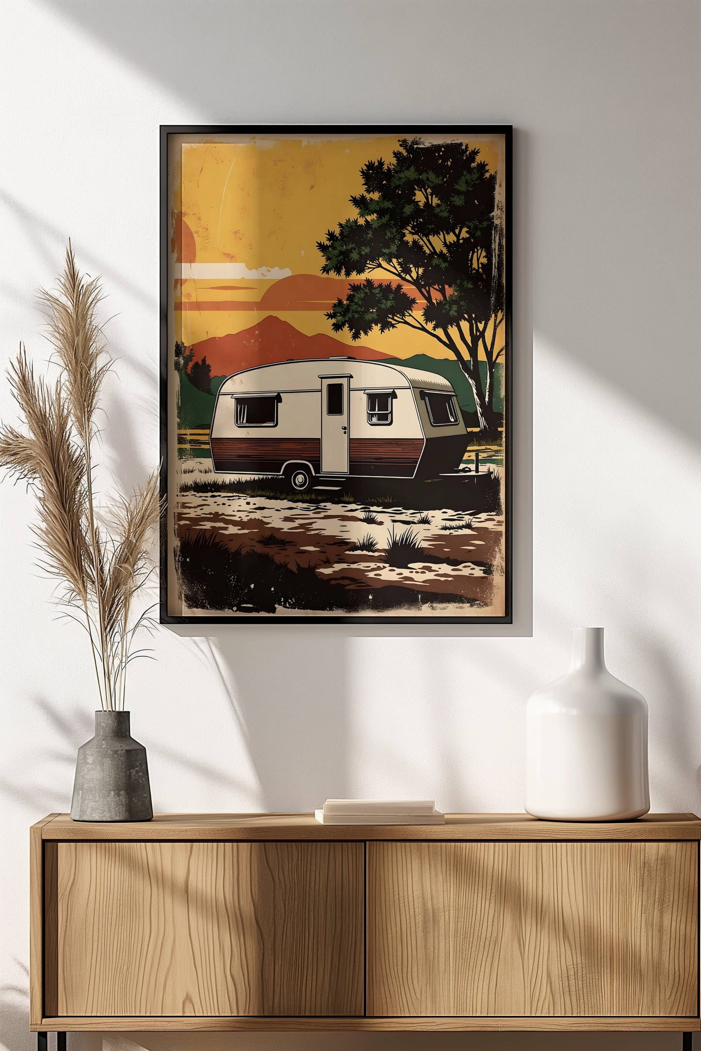 Vintage Camper Trailer Poster - Retro Road Trip Adventure Art