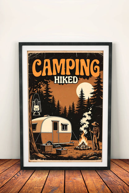 Camping Hiked Poster - Retro Night Camp Adventure Art