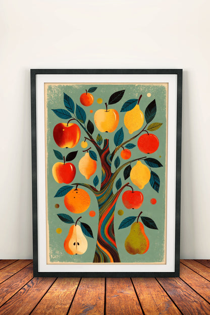 Fruit Tree Poster – Retro Colorful Orchard Art