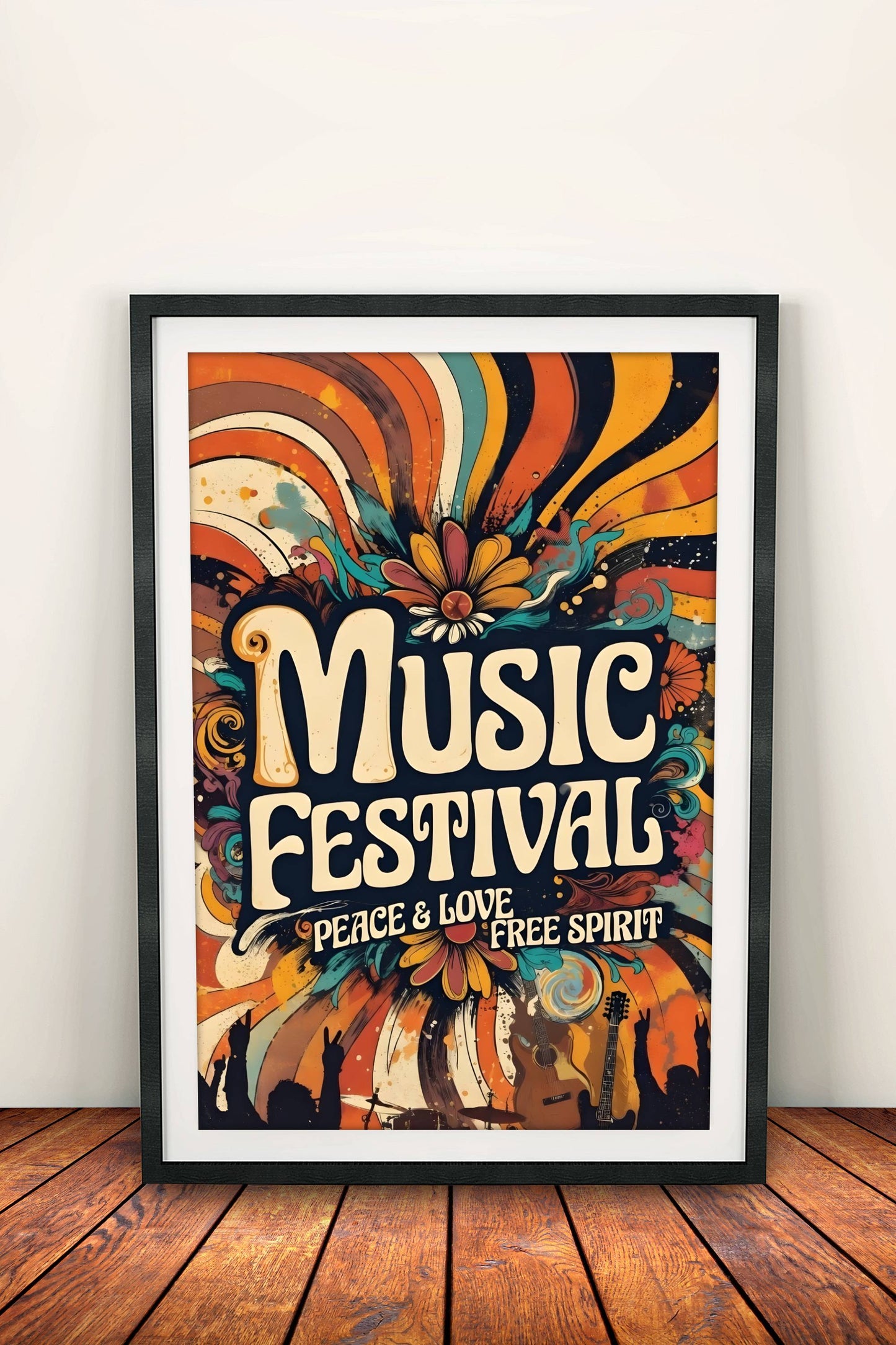 Music Festival Peace & Love Poster - Retro Hippie Vibrant Art