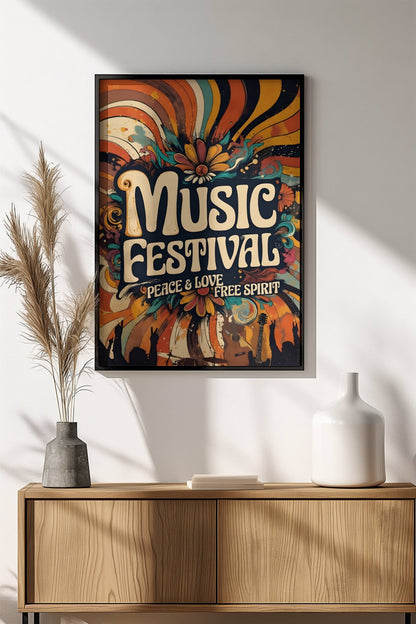 Music Festival Peace & Love Poster - Retro Hippie Vibrant Art
