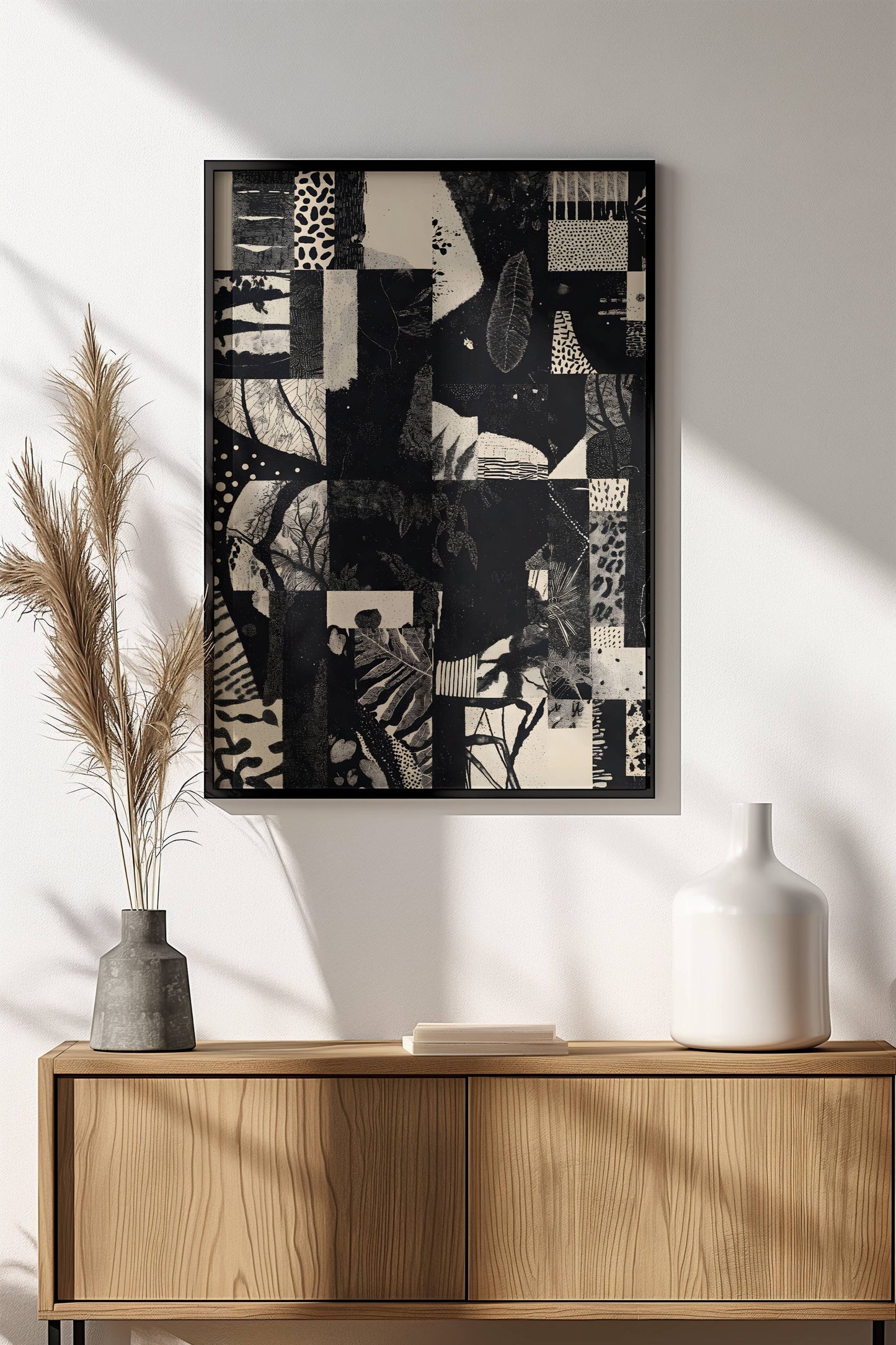 Abstract Jungle Collage Poster - Retro Monochrome Nature Art