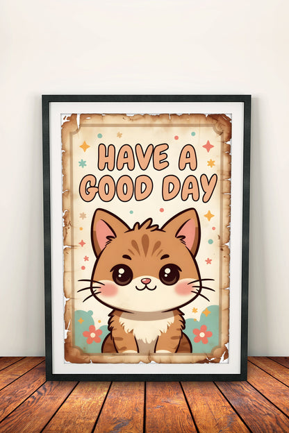 Have a Good Day Cute Cat - Vintage Poster