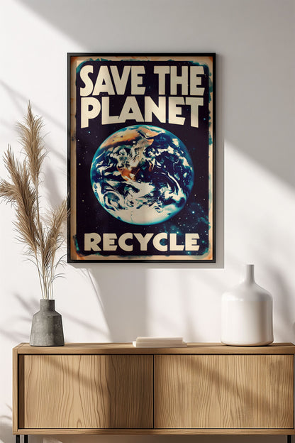 Save the Planet Recycle - Retro Vintage Earth Poster