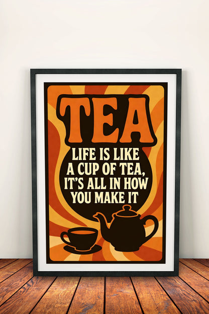 Tea Life Like a Cup Poster – Retro Positive Tea Art